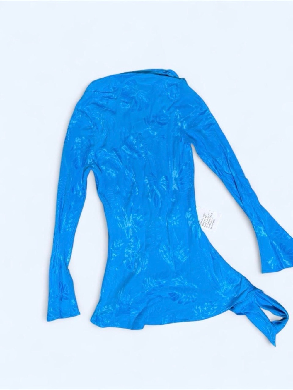 Topshop Blue Satin High Cowl Neck Asymmetrical Dress Long Sleeve XS